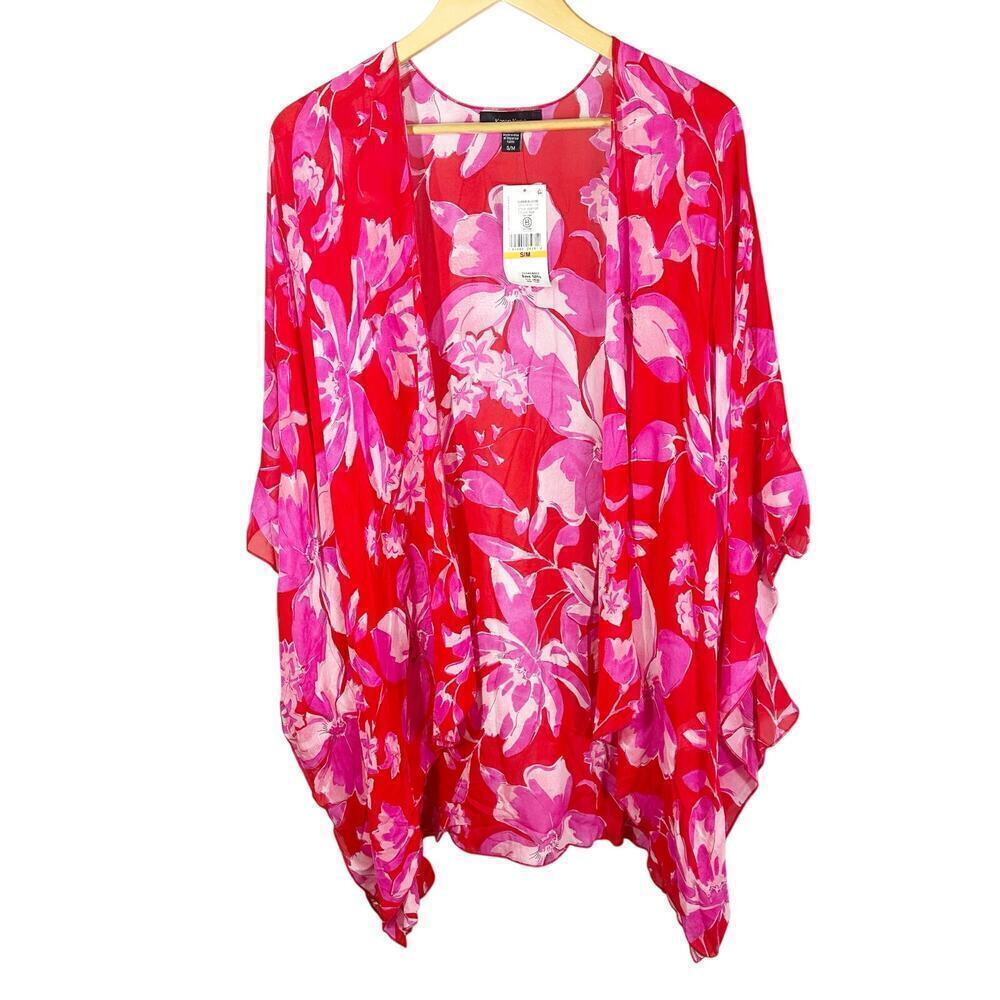 Karen Kane Floral Print Open Front Sheer Jacket Kimono Size Small Medium